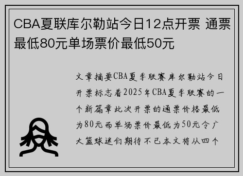 CBA夏联库尔勒站今日12点开票 通票最低80元单场票价最低50元
